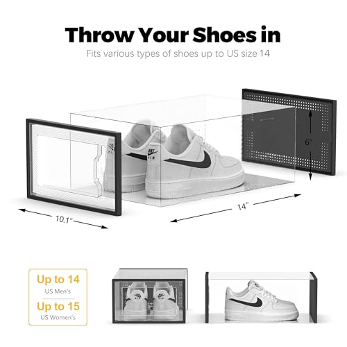 SEE SRPING XX-Large Shoe Storage Box Fit Size 14, Clear Plastic Stackable Shoe Organizer for Closet, Shoe Rack Sneaker Containers Bins Holders, Drawer Organize Unit, 12 Pack Black - color: Black, size: XX-Large Fit Size 14