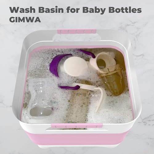 GIMWA 2.6 Gal(10L) Collapsible Wash Basin for Baby Bottles,Pink Space-Saving Collapsible Dish Basin with Drain Plug for bottle washing, Collapsible Bucket for RV Kitchen Essentials - color: Pink