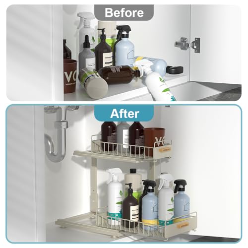 Under Sink Organizer, Pull Out Kitchen Cabinet Organizer 2 Tier Slide Out Under Sink Organizers and Storage, Sink Shelf Cabinet Storage Shelves for Kitchen Bathroom Pantry, Grey - color: Grey-1 Pack, size: Double Layer
