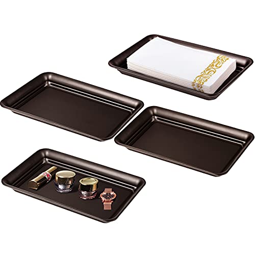 Vintage Farmhouse Decor Metal Vanity Tray (4 Pack), Countertop Guest Hand Towel Paper Storage Organizer Tray Dispenser, Sturdy Holder for Perfume,Cosmetics, Jewelry, Makeup Bathroom Organizer (Bronze) - color: Bronze, size: 4 Pack (9.9" x 5.9" x 1.1")