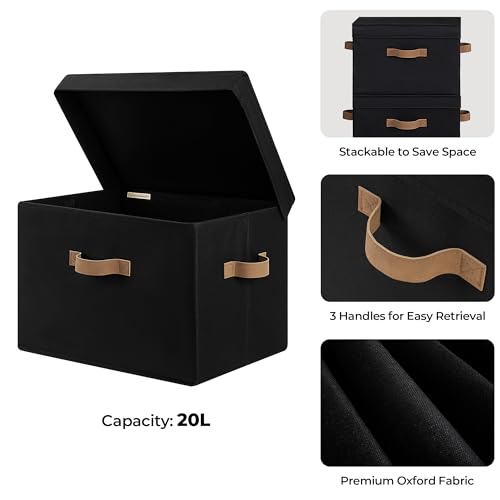 StorageWorks Fabric Storage Bins with Lid, Decorative Storage Boxes for Shelves, Stackable Closet Organizer Basket with Handles, Large, Black, 2-Pack - color: Black, size: Large
