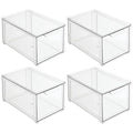 mDesign Plastic Stackable Bathroom Storage with Pull Out Bin Organizer Drawer for Cabinet, Vanity, Shelf, Cupboard, Cabinet, or Closet Organization - Lumiere Collection - 4 Pack - Clear - size: 8 x 12 x 6 (Pack of 4)