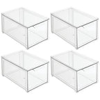 mDesign Plastic Stackable Bathroom Storage with Pull Out Bin Organizer Drawer for Cabinet, Vanity, Shelf, Cupboard, Cabinet, or Closet Organization - Lumiere Collection - 4 Pack - Clear - size: 8 x 12 x 6 (Pack of 4)