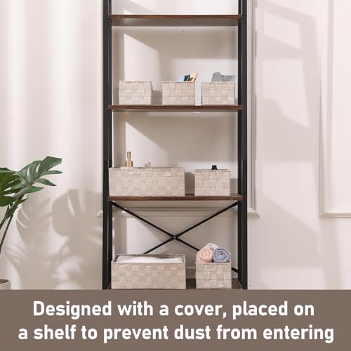 Storage Bins Woven Organizer Set of 7 – Polypropylene Storage Baskets with Metal Frame, Stackable Fabric Boxes for Drawers, Closet, Shelf, Nursery and Office, Beige - color: Beige, size: 7PCS-without lid