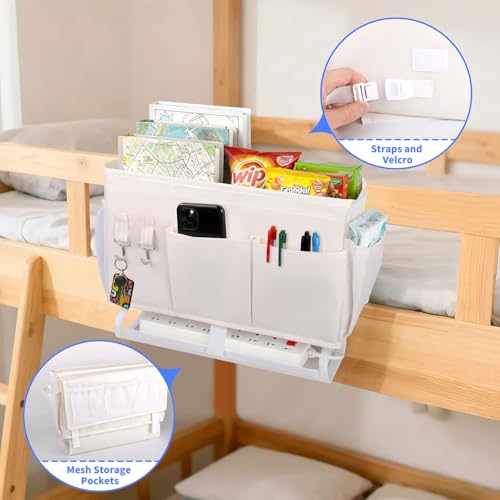 Bedside Caddy for Dorm Bed Bedside Organizer, Bedside Storage with 10 Pockets and Power Strip Holder, Multifunctional Bedside Pocket for Home, College, Dorm, Bunk/Hospital/Crib Bed (Beige) - color: Beige