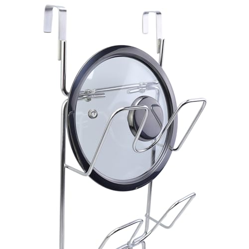 4 Tier Lid Organizer - No Drilling Wall Mounted Pot Cover Rack - Stainless Steel Lid Holder for Kitchen Cabinet