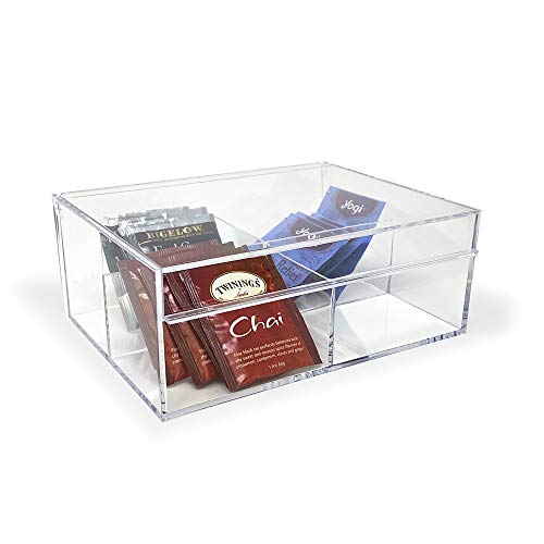 Isaac Jacobs 4-Compartment Clear Acrylic Organizer with Lid (6.7" L x 8.6" W x 3.4" H), Multi-Sectional Tray & Storage Solution for Makeup, School & Office Supplies & More, for Bathroom, Kitchen - size: 4 Medium