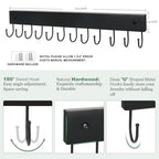 2 Pack Purse Organizer Wall Mount with 24 Rotating 180° Coat Rack, 14.6" Wooden Entryway Purse Holder, Wall Hooks for Hanging Belts, Ties, Keys, Scarf, Bras, Bag, Space Saving Hanger (Black) - color: Black