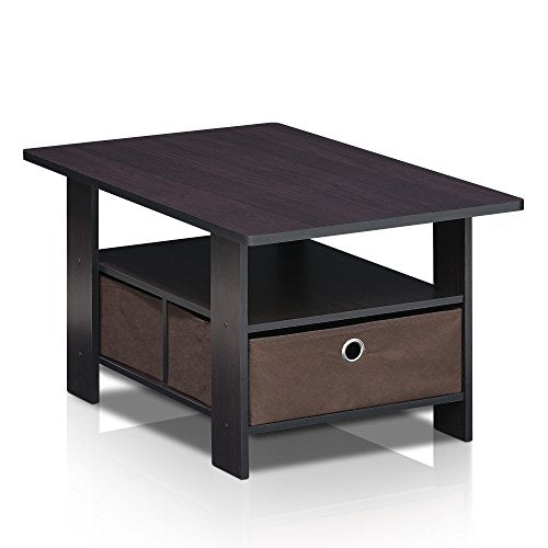 Furinno Andrey Coffee Table with Bin Drawer, Dark Walnut - color: Dark Walnut, style: 2 Bin