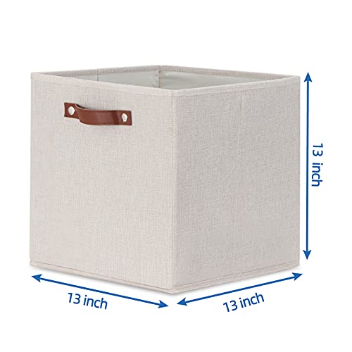 Temary Fabric Storage Cubes Storage Bins with Dual Leather Handles, 4 Pack Cube Baskets 13x13 Foldable Cube Organizers for Shelves, Home, Office, Nursery - color: Beige, size: 13×13×13