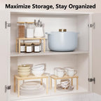 HYPIGO Cabinet Storage Organizer Shelf, Set of 3 Kitchen Cabinet Shelves, Stackable Cabinet Risers, Spice Rack Organizer for Countertop, Under Sink, Bathroom, Pantry Organization with Non-Slip Mat