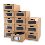 Shoe Box 12 Pack,13.2 x 8.3 x 5.1in Waterproof Storage Boxes, Socks, Stationery, Toys, Underwear,Heavy Duty,Stack-able Cardboard Boxes,with Marking Labels,Transparent Window - size: Standard Size (13.2'' x 8.3'' x 5.1'')