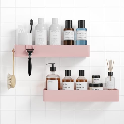 Kitsure Shower Caddy - 2 Pack Adhesive Shower Organizer, Rustproof Metal Shelves, No-Drill Bathroom Organizers and Storage, Pink, XX-Large - color: Pink, size: XX-Large