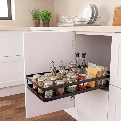 Under Sink Organizer, Dual-Rail Ball-Bearing, Under Kitchen Sink Organizer, 6-Level Adjustable, Under Cabinet Organizer, No-Drill Adhesive/Suction, Under Sink Storage - size: Single Layer