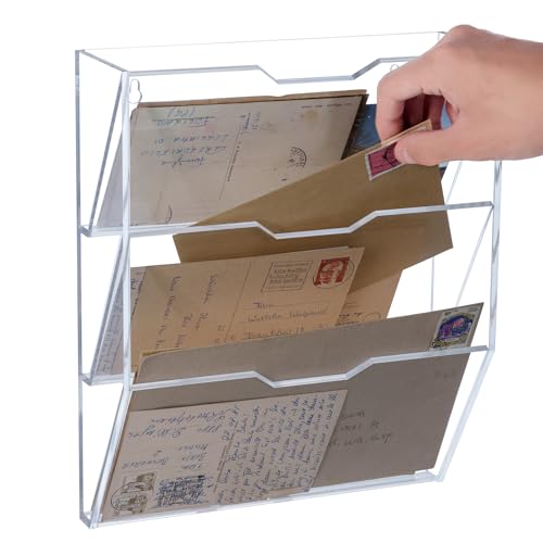 MyGift 3 Tier 10 Inch Clear Acrylic Mail Sorter, Wall Mounted Letter Holder for Home Entryway or Office Document Organizer Rack - color: Clear, size: Medium