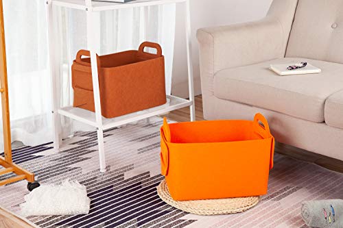 Minoisome Storage Basket Felt Storage Bin Collapsible& Convenient Box Organizer with Carry Handles for Office Bedroom Closet Babies Nursery Toys Laundry (Orange, 13.8inch（L）×9.5inch（W）×8.3inch（H）) - color: Orange, size: 13.8inch（L）×9.5inch（W）×8.3inch（H）