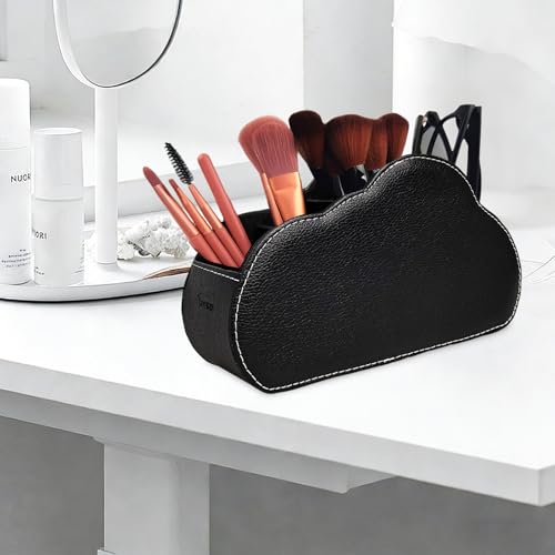 Remote Control Holder - 5 Spacious Compartments TV remote holder Caddy Leather Control Storage Tabletop Desk Organizer for Remote Controller,Office Stationery,Makeup Brush - color: Classic Black