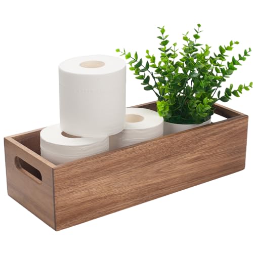 Toilet Tank Basket, Toilet Paper Basket for Back of Toilet Tank Top, Acacia Wood Bathroom Storage Basket for Organizing and Decor (15 x 6 x 4 inch) - size: 15" x 6" x 4"