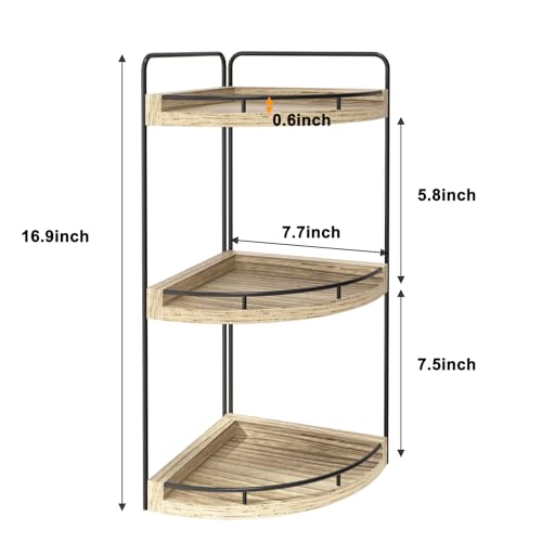 Fixwal Bathroom Counter Organizer, 3 Tier Rustic Bathroom Shelves Corner Organizer, Wood Countertop Storage Tray for Vanity, Kitchen, Bedroom (Light Brown) - color: Light Brown