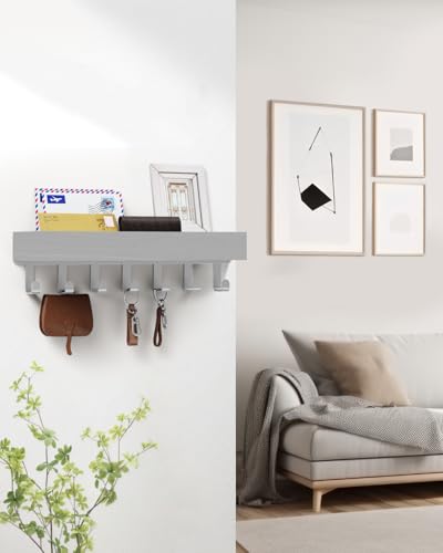 Key Holder Wall Mount Adhesive Magnetic - Hanging Key Hooks with Mail Organizer Tray for Wallet House Accessories - Keys Rack with Shelf for Camper Entryway Door Home Living Room Decor Grey Large - color: Gray, size: Large