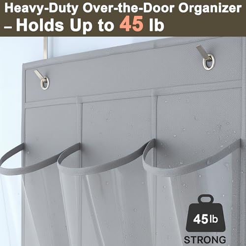 Over The Door Shoe Organizer - Space Saving Shoe Rack for Closet Door with 24 Crystal Clear Pockets and Metal Hooks, Shoe Holder Back of Door Organizers for Shoes, Gray Hanging Shoe Organizer (Gray) - color: Gray, size: 1pc
