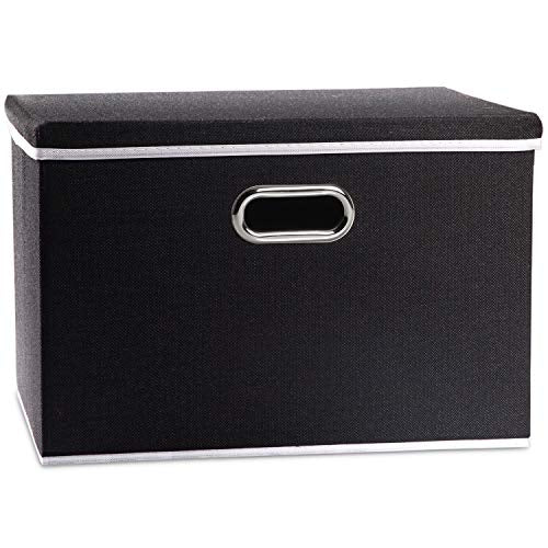 PRANDOM Large Foldable Storage Box with Lid [1-Pack] Fabric Collapsible Storage Bin Organizer Container Basket Cube with Cover for Home Bedroom Closet Office Nursery Black (17.7x11.8x11.8) - color: Black, size: L(1-pack)