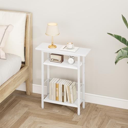 Vagusicc Narrow Side Table, Skinny Side Table for Couch, 3-Tier Small End Table for Small Spaces, Bed Side Tables with Storage, 25.2" Tall Slim Nightstand Bedside table for Living Room, Bedroom, White - color: White, style: Ordinary