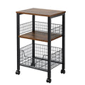 Hadulcet Small End Table, 3-Tier Side Table with Storage Basket, Industrial Style Side End Table for Living Room Bedroom Kitchen Bathroom, Rustic Brown