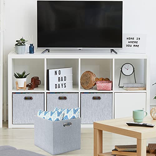 Posprica 13x15x13in Collapsible Storage Bins, Fabric Foldable Cube Storage Boxes, Decorative Storage Baskets Organizer for IKEA Kallax, Shelves, Closet, Clothes, Toy, Set of 4-Grey - color: Grey