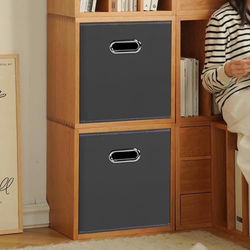 Black Foldable Storage Cubes Bins, Fabric Storage Box Cubes Organizer Baskets with Dual Handles for Home Organizer,Set of 3,(Gray) - color: Grey, size: 3 Pack