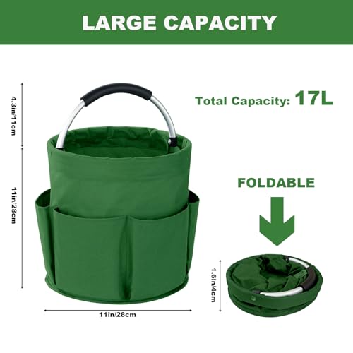 Cleaning Caddy with Handle, 17L Foldable Cleaning Supplies Organizer, Portable Storage Basket, Cleaning Supply Caddy, Multifunctional Cleaning Bucket Bag for Garden, Home, Kitchen (Green) - color: Green