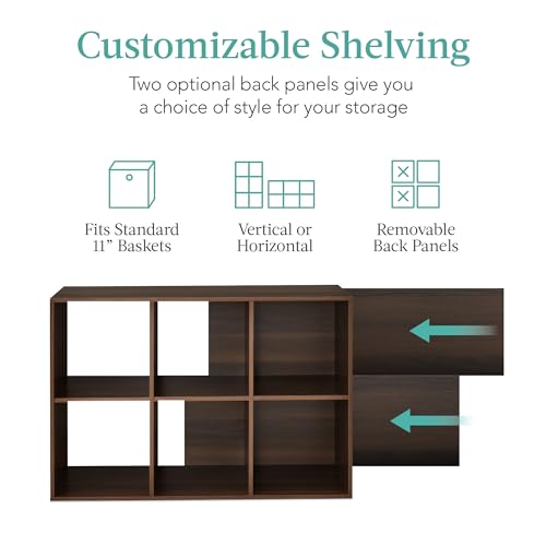 Best Choice Products 6-Cube Storage Organizer, 11in Shelf Opening, Bookcase, Display Shelf, Customizable w/ 3 Removable Back Panels – Walnut - color: Walnut, size: 6-Cube, 11in Shelf Opening