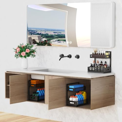 Petiza Under Sink Organizer Pull Out Cabinet Organizer Adjustable Height 2 Tier with Sliding Drawers Kitchen Bathroom Organizer and Storage(1pc) - color: Black, size: Extra Large-1 pack