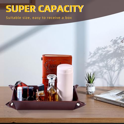 Valet Tray for Men Women - PU Leather Travel Catchall Tray Organizer - Rectangle - color: Dark Brown 2