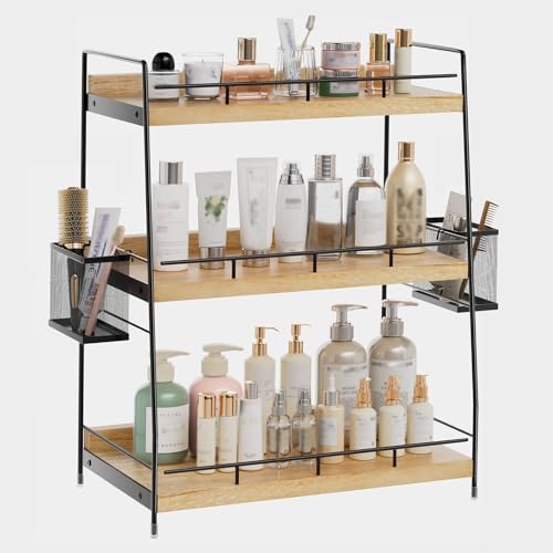 Bathroom Counter Organizer,Bathroom Countertop Organizer with Baskets,Vanity Organizers,Counter Shelf,Countertop Storage, Makeup Organizers - color: Brown