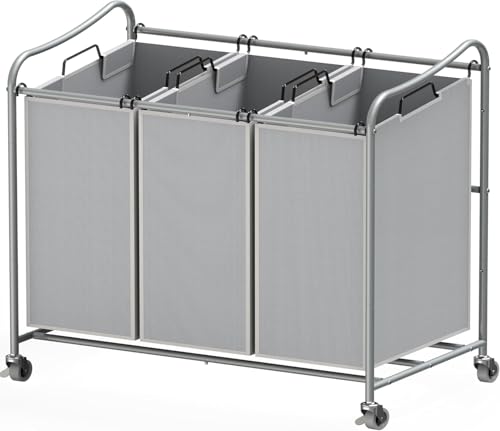 Simple Houseware Heavy-Duty 3-Bag Laundry Sorter Cart, Silver - color: Silver