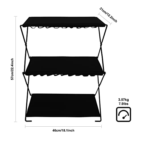 Folding Shelf Storage Rack, 3-Tier Storage Shelf Racks and Shelving Organizer for Kitchen Camping Picnic BBQ Indoor Outdoor