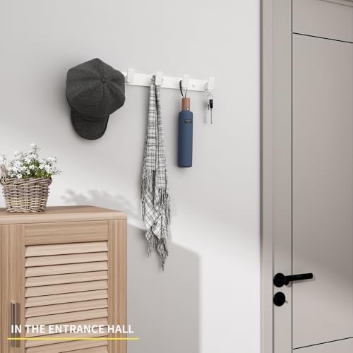 White Coat Rack Wall Hooks for Hanging Heavy Duty Door Hooks with 5 Hooks Key Holder for Wall Hat Rack for Entrance Coat Hook - color: White, size: Rectangle 5 Hooks 1 Pack