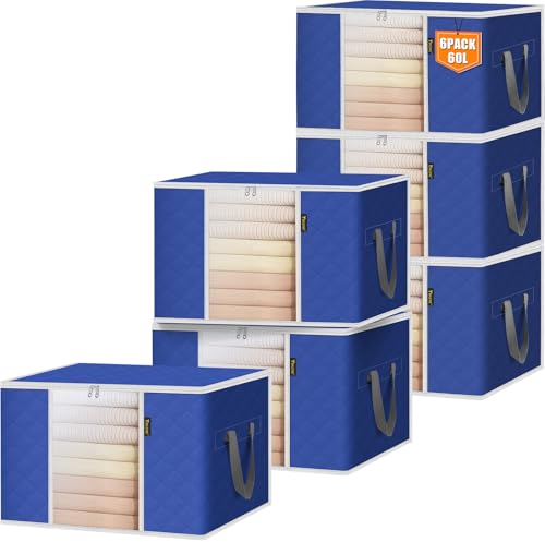 BALEINE 6 Pack Clothes Storage Bags, 16 Gallon Storage Containers with Reinforced Handle, Sturdy Zipper, Closet Organizer for Blanket, Comforter, Pillow, Bedding (Blue, 6 Pack) - color: Blue, size: 6 Pack-16 Gallon
