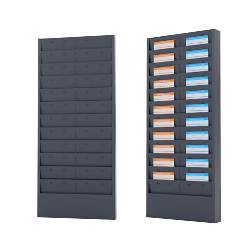 OSKIE Professional Wall-Mount Job Ticket Rack, Document Organizer 11 or 22 adjustable Slots, Powder Grey-Bule, 31.5 x 15.5 x 2 inches