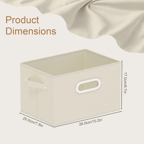Foldable Cloth Basket with 4 Handles, Decorative Open Storage Boxes, Stackable Cube Organization, Fabric Bins for Shelves, Closet, Living Room, 10.2x7.9x6.7in, Beige, 4 Pack - color: Beige, size: 10.2x7.9x6.7 in(4 Pack)