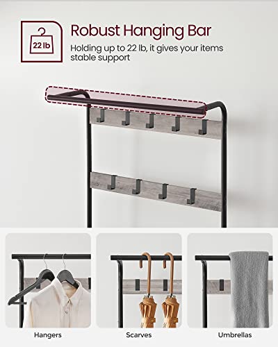 VASAGLE Coat Rack, Hall Tree with Shoe Bench for Entryway, Entryway Bench with Coat Rack, 4-in-1, with 9 Removable Hooks, a Hanging Rod, 13.3 x 28.3 x 72.1 Inches, Greige and Black UHSR40MB - color: Greige + Black, size: 28.3"W