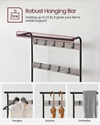 VASAGLE Coat Rack, Hall Tree with Shoe Bench for Entryway, Entryway Bench with Coat Rack, 4-in-1, with 9 Removable Hooks, a Hanging Rod, 13.3 x 28.3 x 72.1 Inches, Greige and Black UHSR40MB - color: Greige + Black, size: 28.3"W