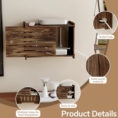 Wooden WiFi Router Storage Box Hider Shelf, Decorative Projector Box Hider Rack Countertop, for Cable, Modem, Internet, Router Power Cover Storage Organizer Cabinet Wall Mounted, Brown - color: Brown, size: Large