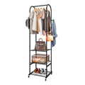 SUOERNUO Clothes Rack With Wheels and 3-Tier Metal Shelves,Clothing Rack For Hanging Clothes With 4 Hooks,Garment Rack Wardrobe Organizer for Small Space,Black (black, 16.54 * 18.23 * 72.05) - color: black