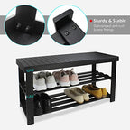 SMIBUY Bamboo Shoe Rack Bench, 3-Tier Shoe Organizer Storage Shelf for Entryway Hallway Bathroom Living Room (Black) - color: Black