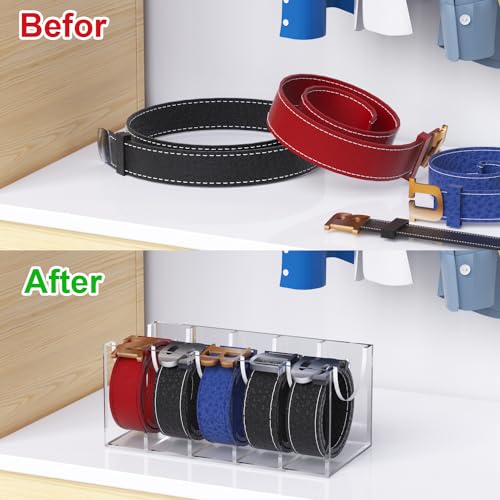 GTI Belt Organizer,Acrylic 5 Compartments belt organizer for closet and wall,Belt Storage Holder for Drawer,Clear Belt Display Case for Closet Tie and Bow Tie - color: Clear, size: 5 Compartments