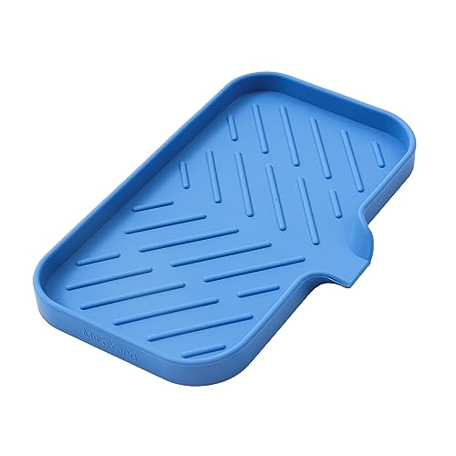 MicoYang Silicone Bathroom Soap Dishes with Drain Spout Bathroom and Kitchen Sink Organizer,Sponge Holder,Dish Soap Tray,Perfect for Dispenser,Scrubber,Bottle,Cup on Counter Lichen Blue 9.6"×5.3" - color: Lichen Blue, size: M(9.6"×5.3")