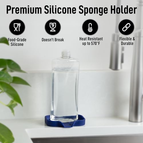 Zulay Kitchen Small Silicone Sponge Holder (4.9x3.3”) – Space-Saving Sink Organizer Tray for Sponge, Soap, Brush & More – Compact Non-Slip Dish for Kitchen & Bathroom (Dark Blue) - color: Dark Blue, size: Small (4.9x3.3)