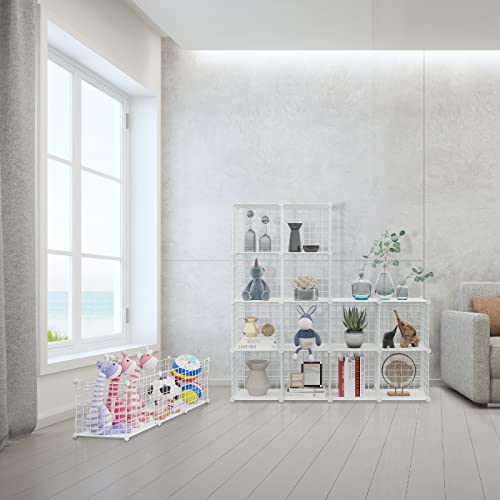 HUBSON Wire Cube Storage Organizer, Book/Toy/Craft/Potted Plants and petCloset Organizers and Storage Shelves, 12-Cube Freely Combinable Metal Grids Storage Shelf,White Plus Iron - color: White Plus Iron, size: 12 Cubes